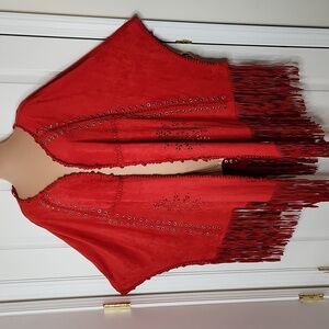 Tesoro moda festival bohemian fringe cut out cape poncho coverup L/XL